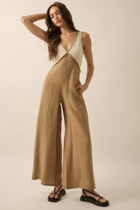 Second Nature Colorblock Linen-Blend Jumpsuit - ShopPromesa
