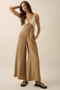 Second Nature Colorblock Linen-Blend Jumpsuit - ShopPromesa