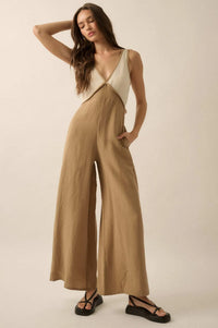 Second Nature Colorblock Linen-Blend Jumpsuit
