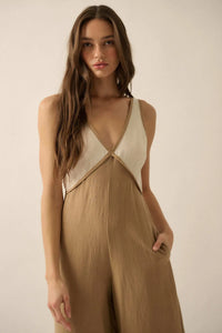 Second Nature Colorblock Linen-Blend Jumpsuit - ShopPromesa