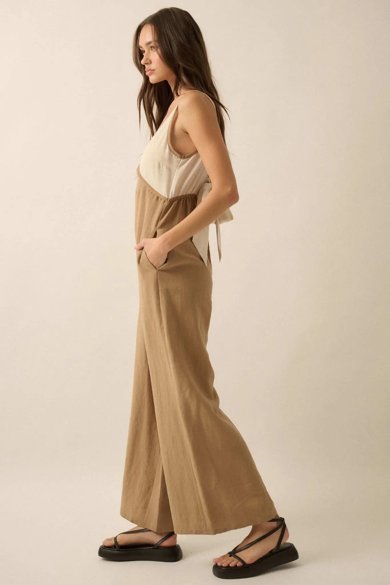 Second Nature Colorblock Linen-Blend Jumpsuit
