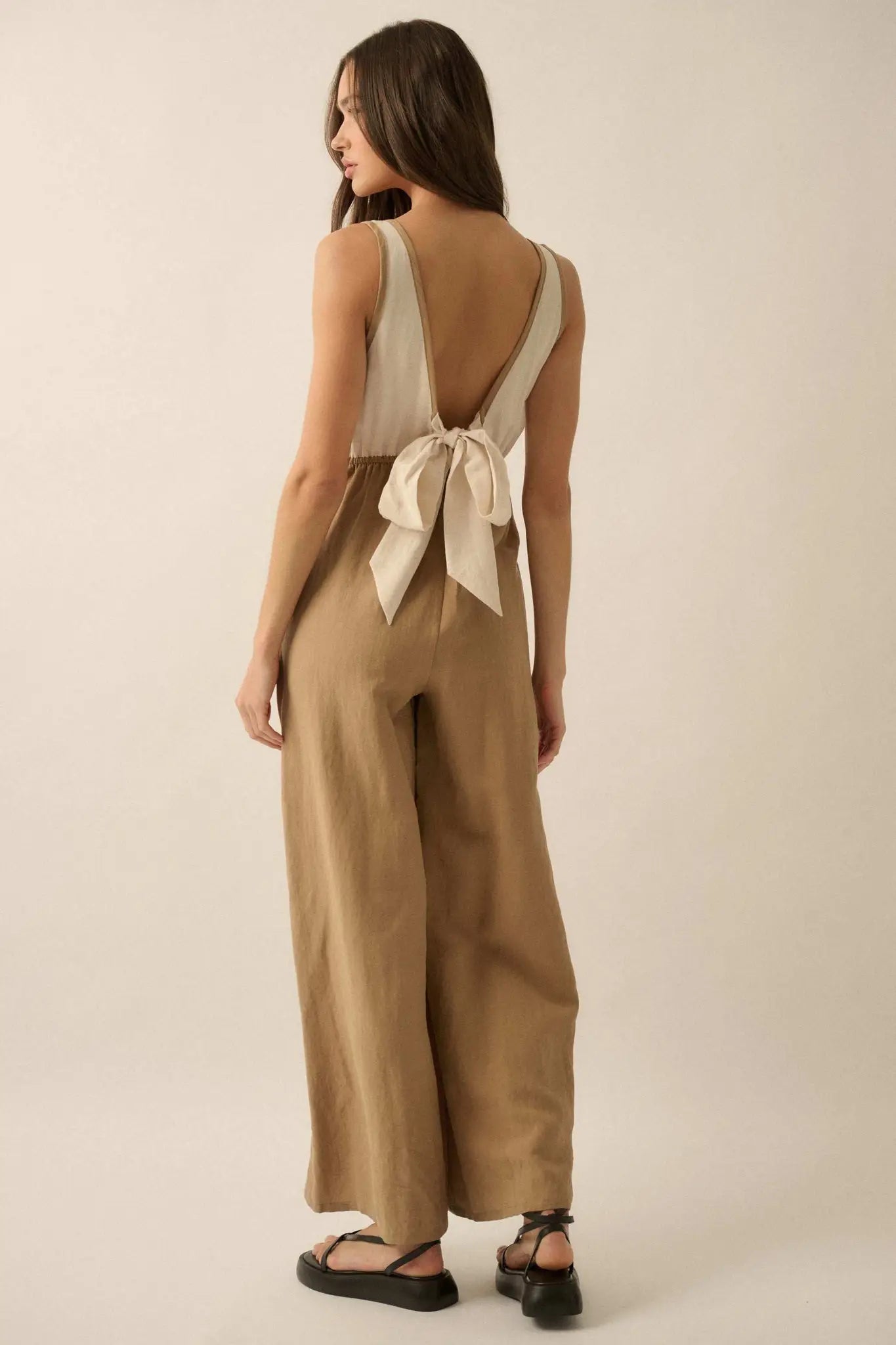 Second Nature Colorblock Linen-Blend Jumpsuit