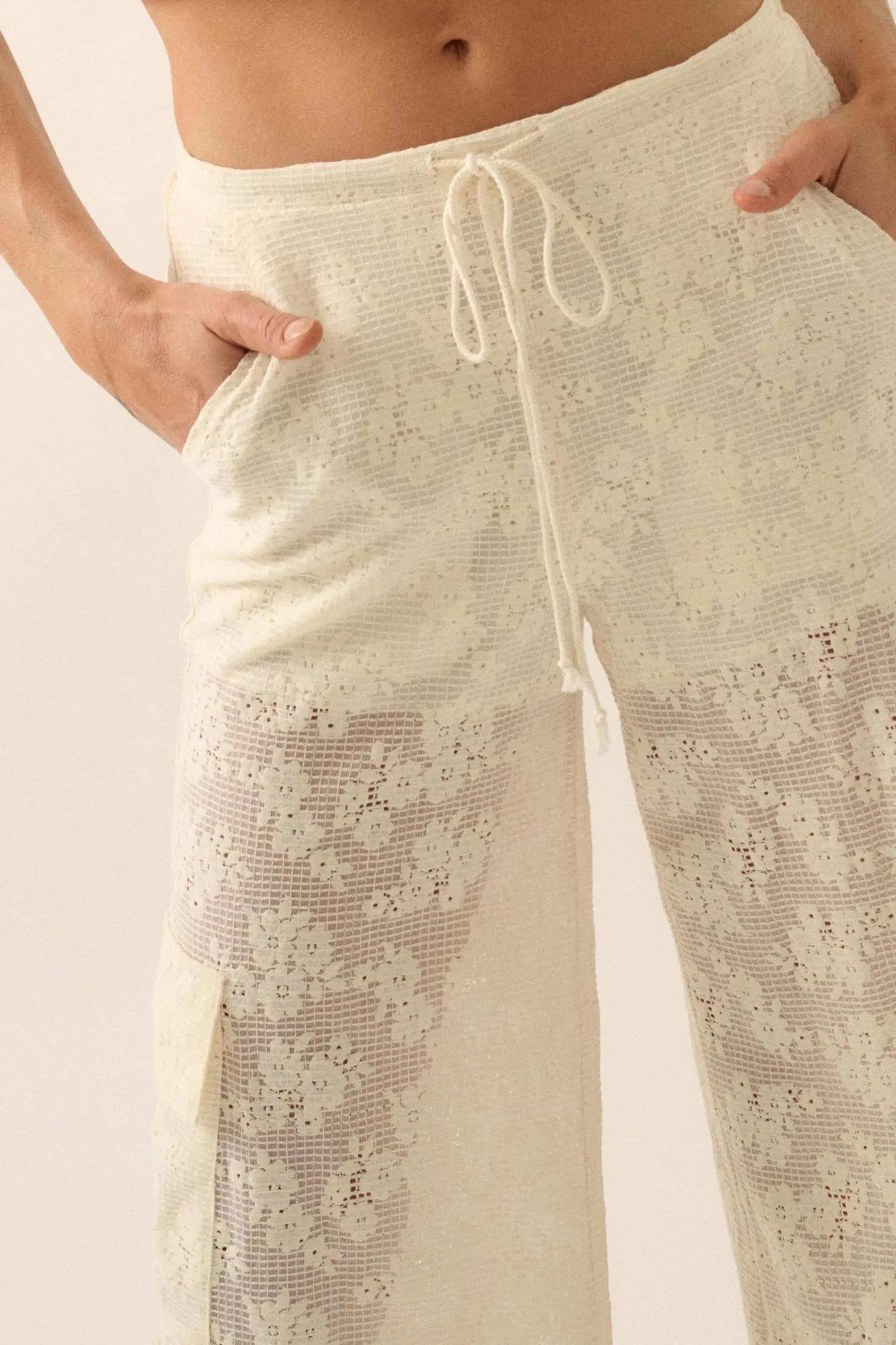 Light as Air Floral Lace Drawstring Cargo Pants - ShopPromesa
