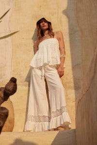 Free Spirit Lace-Inset Ruffled Wide-Leg Pants - ShopPromesa