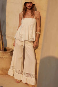 Free Spirit Lace-Inset Ruffled Wide-Leg Pants - ShopPromesa