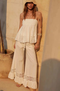 Free Spirit Lace-Inset Ruffled Wide-Leg Pants - ShopPromesa