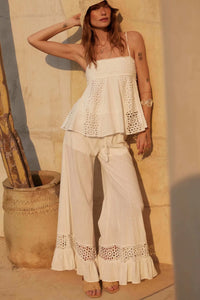 Free Spirit Lace-Inset Ruffled Wide-Leg Pants - ShopPromesa