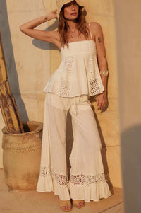 Free Spirit Lace-Inset Ruffled Wide-Leg Pants - ShopPromesa