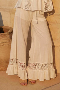 Free Spirit Lace-Inset Ruffled Wide-Leg Pants - ShopPromesa