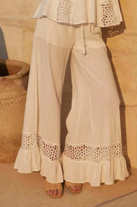 Free Spirit Lace-Inset Ruffled Wide-Leg Pants - ShopPromesa