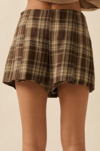 Plaid Mood Pleated Flannel Mini Skort - ShopPromesa