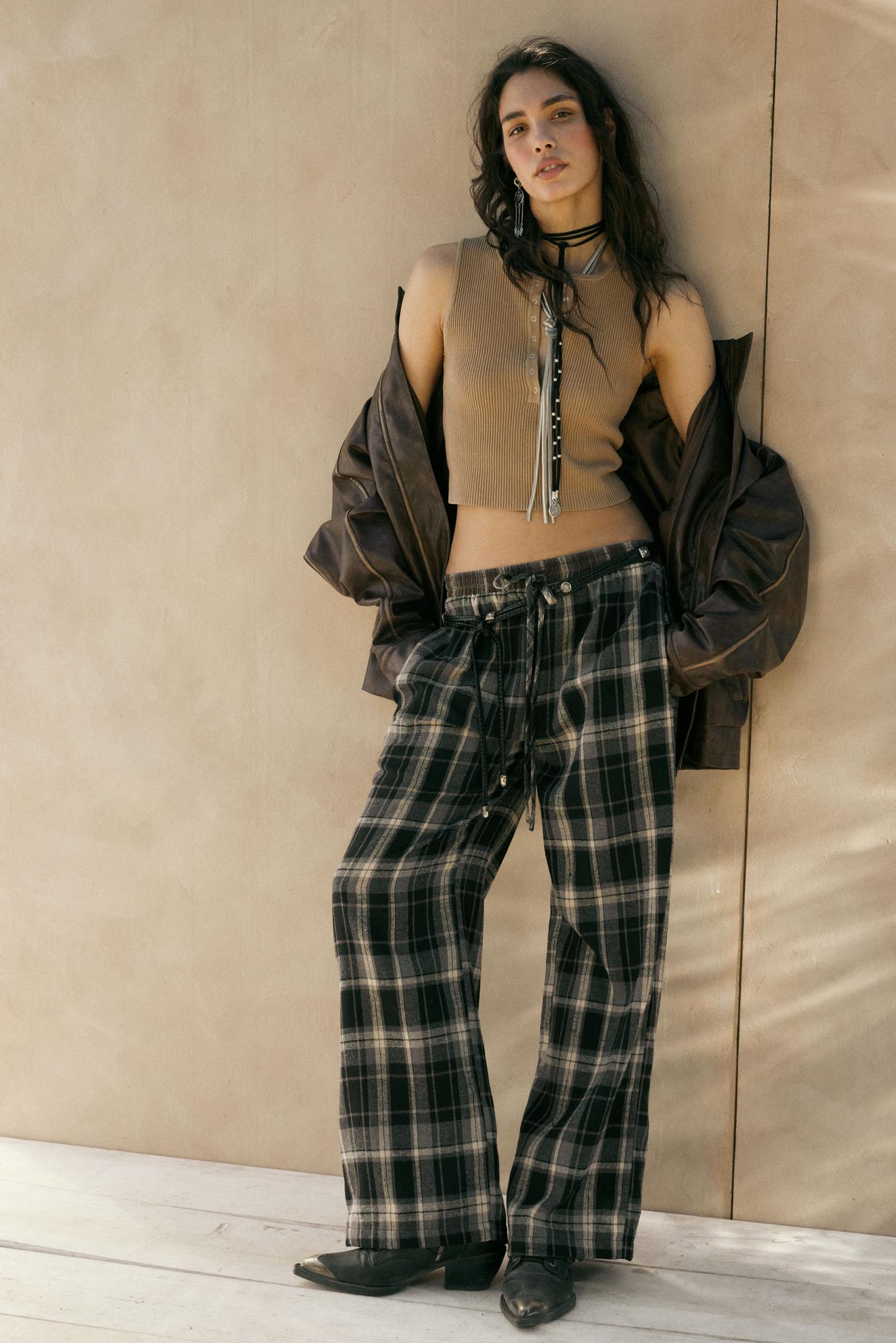 Plaid Influence Wide-Leg Drawstring Flannel Pants - ShopPromesa