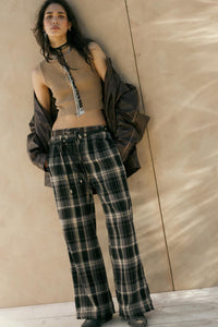 Plaid Influence Wide-Leg Drawstring Flannel Pants - ShopPromesa