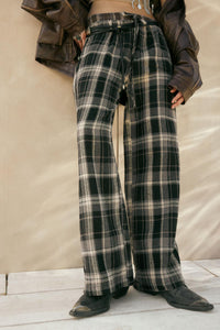 Plaid Influence Wide-Leg Drawstring Flannel Pants - ShopPromesa
