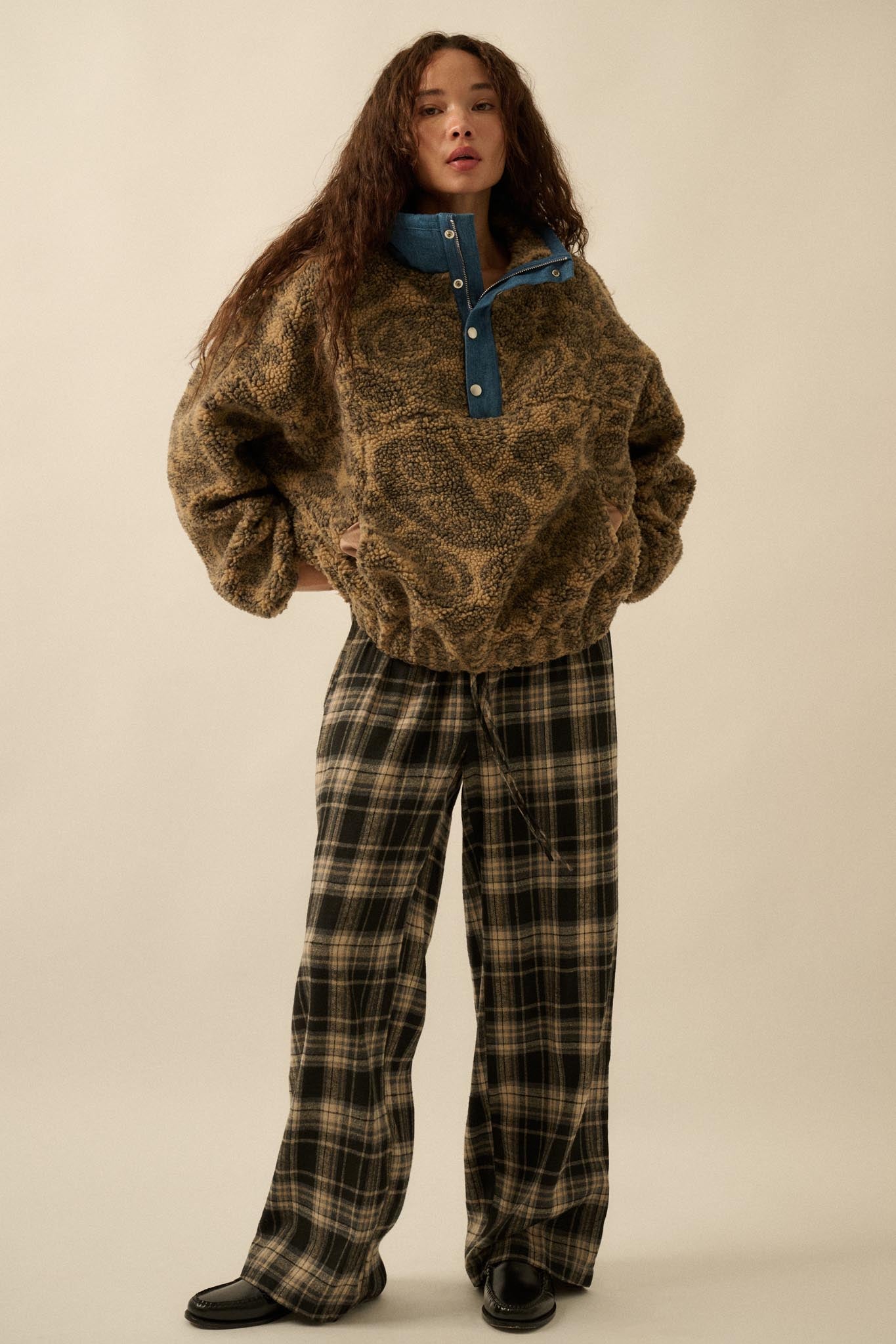 Plaid Influence Wide-Leg Drawstring Flannel Pants - ShopPromesa