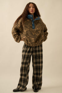 Plaid Influence Wide-Leg Drawstring Flannel Pants - ShopPromesa