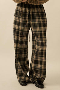 Plaid Influence Wide-Leg Drawstring Flannel Pants - ShopPromesa