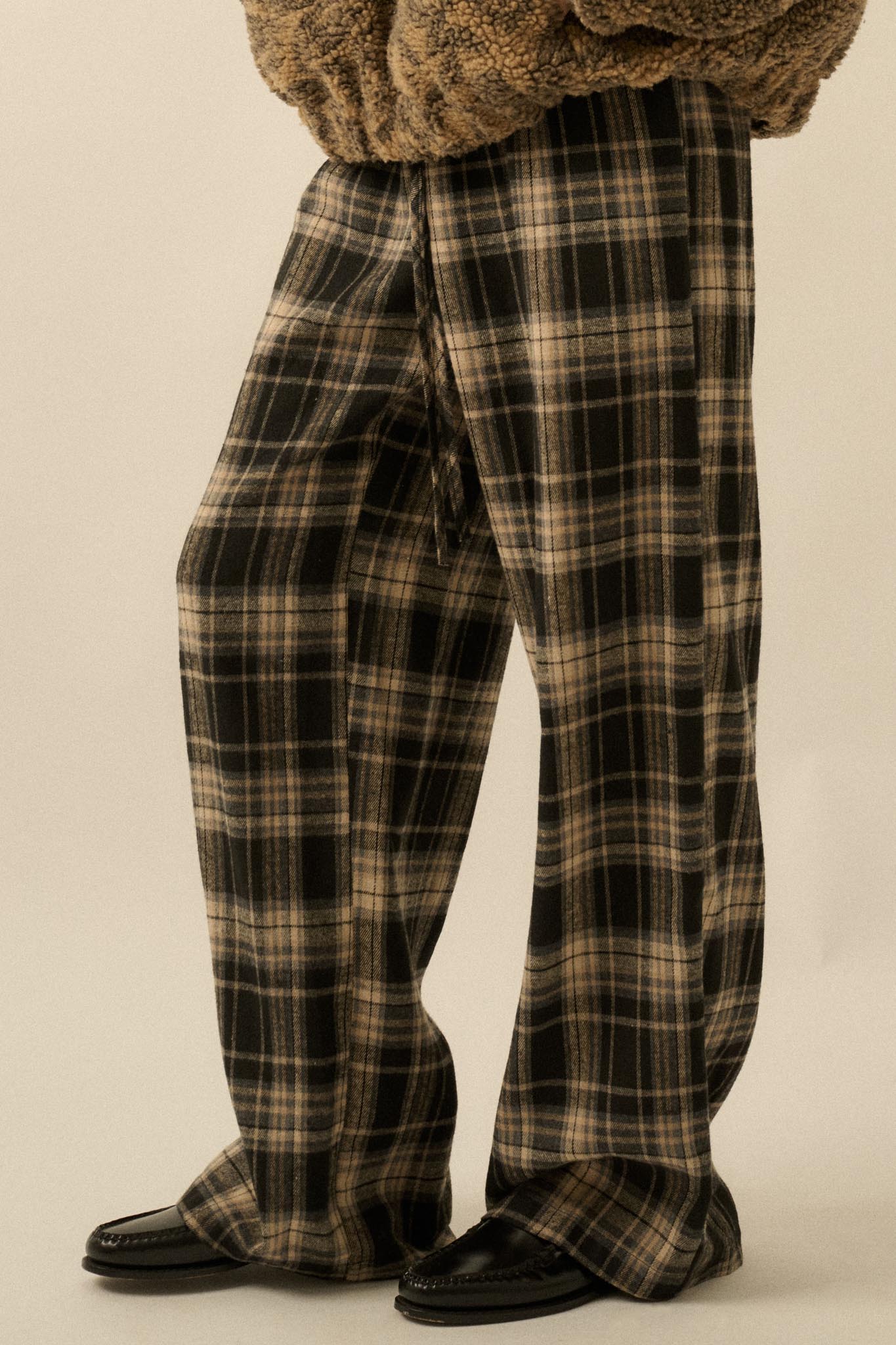 Plaid Influence Wide-Leg Drawstring Flannel Pants - ShopPromesa