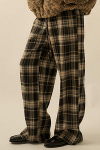 Plaid Influence Wide-Leg Drawstring Flannel Pants - ShopPromesa