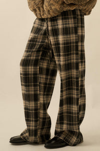 Plaid Influence Wide-Leg Drawstring Flannel Pants - ShopPromesa