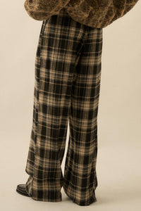 Plaid Influence Wide-Leg Drawstring Flannel Pants - ShopPromesa