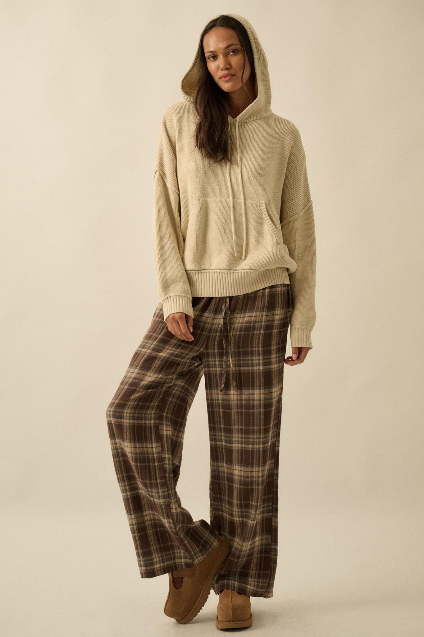 Plaid Influence Wide-Leg Drawstring Flannel Pants - ShopPromesa