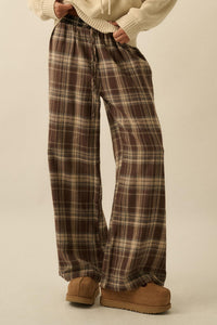 Plaid Influence Wide-Leg Drawstring Flannel Pants - ShopPromesa