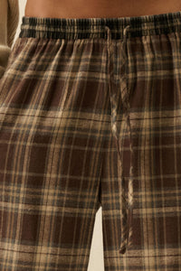 Plaid Influence Wide-Leg Drawstring Flannel Pants - ShopPromesa