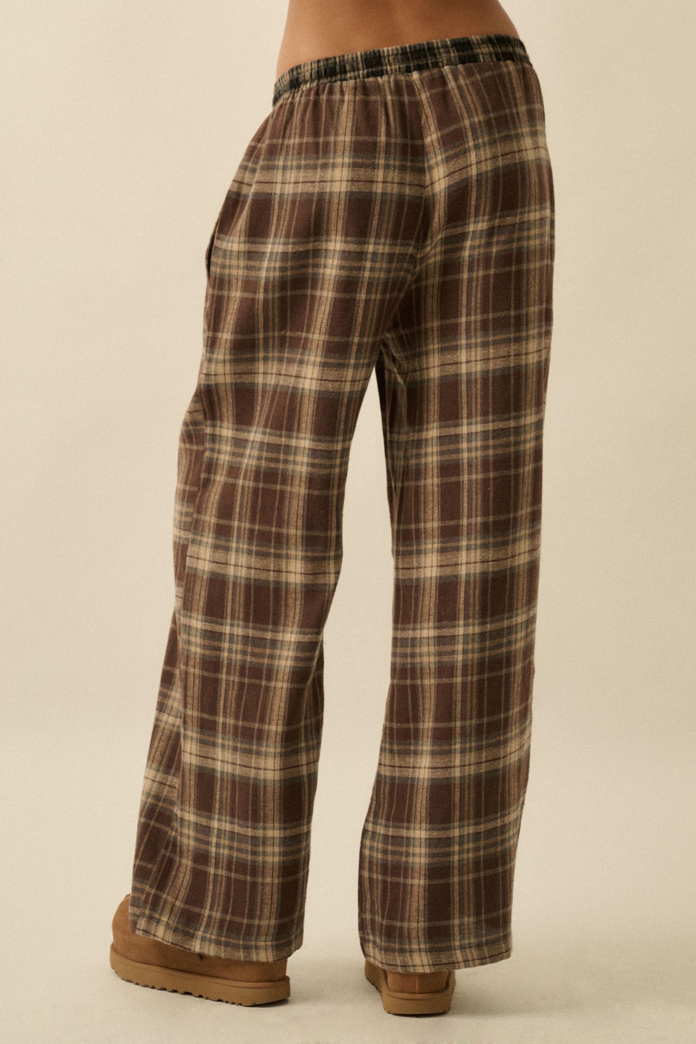 Plaid Influence Wide-Leg Drawstring Flannel Pants - ShopPromesa