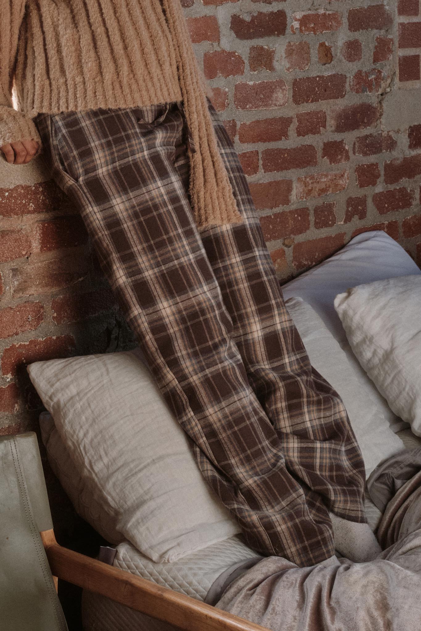 Plaid Influence Wide-Leg Drawstring Flannel Pants