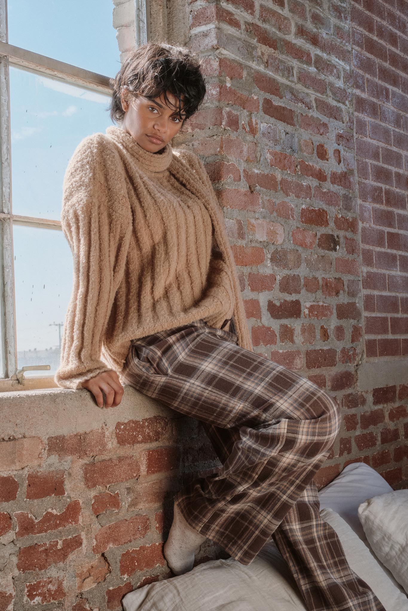 Plaid Influence Wide-Leg Drawstring Flannel Pants