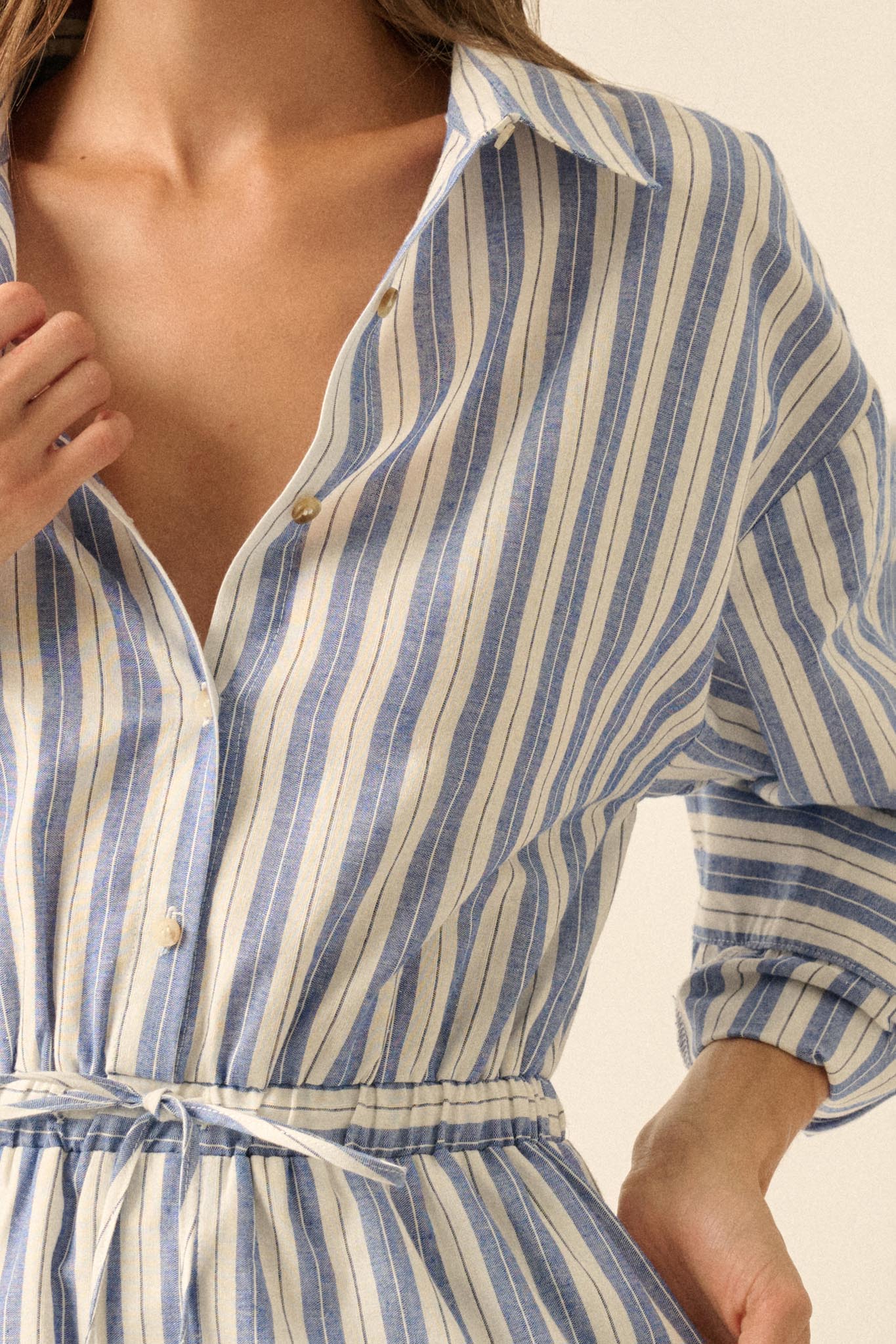 Lake Days Striped Drawstring Shirt Romper - ShopPromesa