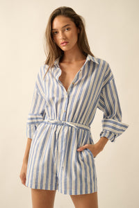 Lake Days Striped Drawstring Shirt Romper - ShopPromesa
