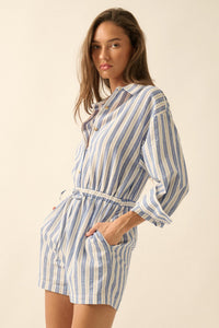 Lake Days Striped Drawstring Shirt Romper - ShopPromesa