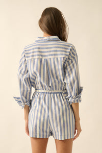 Lake Days Striped Drawstring Shirt Romper - ShopPromesa