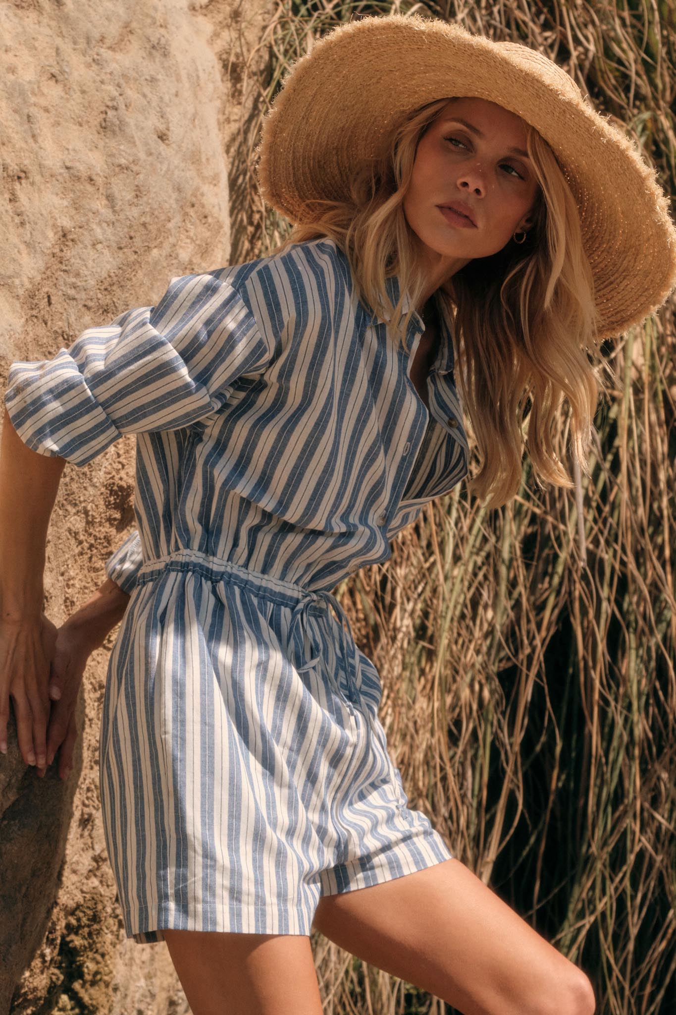 Lake Days Striped Drawstring Shirt Romper - ShopPromesa