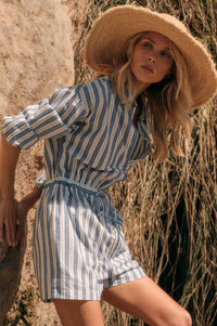 Lake Days Striped Drawstring Shirt Romper - ShopPromesa