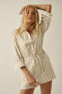 Lake Days Striped Drawstring Shirt Romper - ShopPromesa