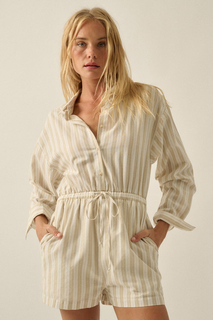 Lake Days Striped Drawstring Shirt Romper - ShopPromesa