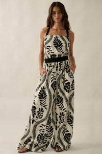 Jungle Queen Tropical-Print Wide-Leg Halter Jumpsuit - ShopPromesa