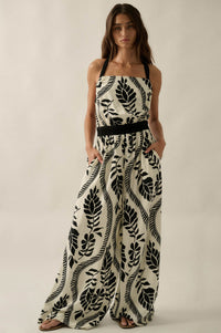 Jungle Queen Tropical-Print Wide-Leg Halter Jumpsuit - ShopPromesa