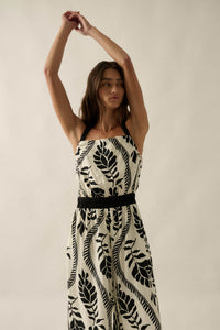 Jungle Queen Tropical-Print Wide-Leg Halter Jumpsuit - ShopPromesa