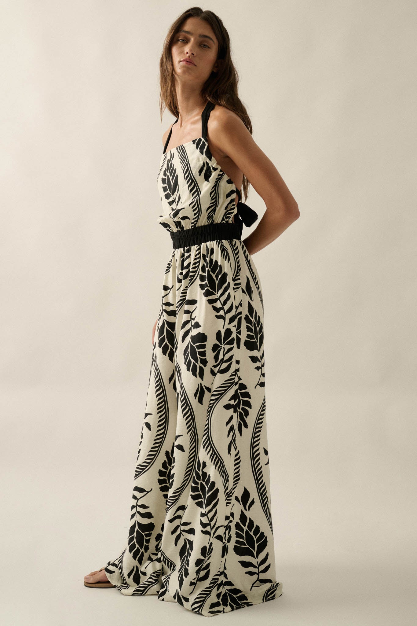 Jungle Queen Tropical-Print Wide-Leg Halter Jumpsuit - ShopPromesa