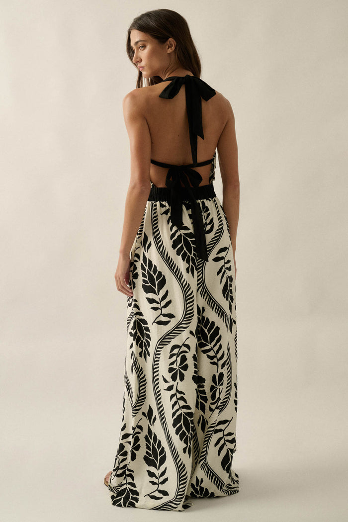 Jungle Queen Tropical-Print Wide-Leg Halter Jumpsuit - ShopPromesa
