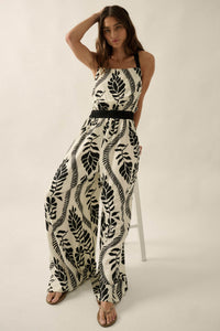 Jungle Queen Tropical-Print Wide-Leg Halter Jumpsuit - ShopPromesa