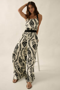 Jungle Queen Tropical-Print Wide-Leg Halter Jumpsuit - ShopPromesa