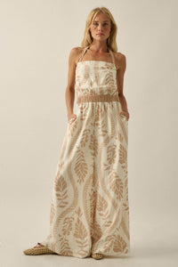 Jungle Queen Tropical-Print Wide-Leg Halter Jumpsuit - ShopPromesa