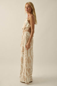 Jungle Queen Tropical-Print Wide-Leg Halter Jumpsuit - ShopPromesa