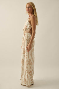 Jungle Queen Tropical-Print Wide-Leg Halter Jumpsuit - ShopPromesa