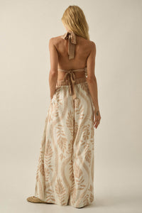 Jungle Queen Tropical-Print Wide-Leg Halter Jumpsuit - ShopPromesa